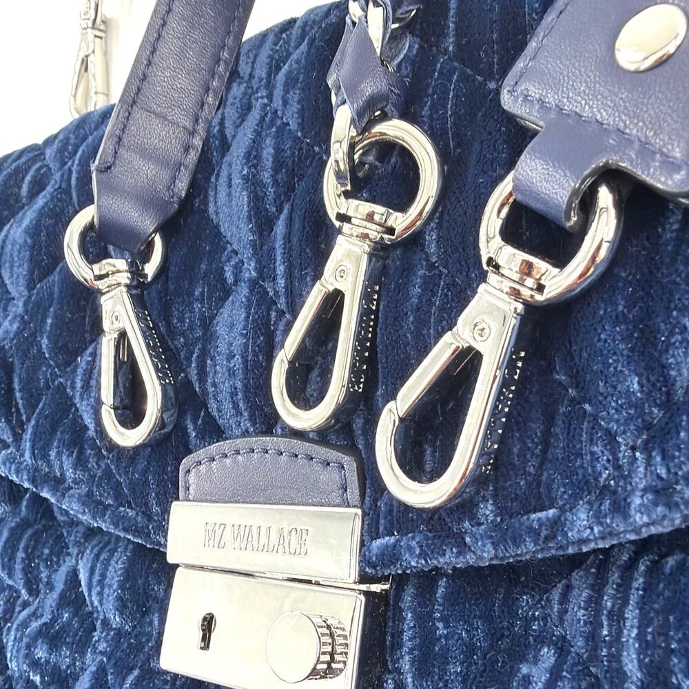 MZ Wallace Quilted Velvet Crossbody Bag in Deep Navy Blue - Picture 11 of 14